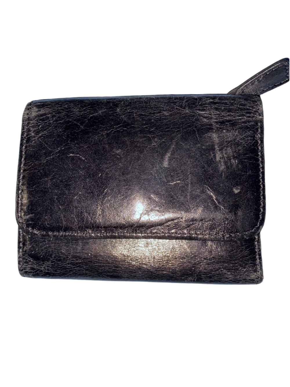 Women's Adrienne Vittadini Black Genuine Leather Tri-Fold Wallet